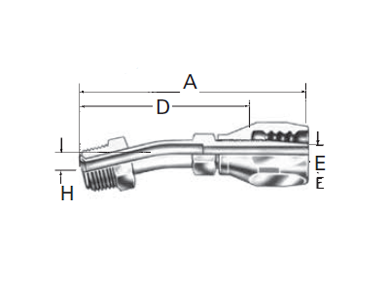 Reusable Fittings - 100R5 Style - 15˚ Elbow SAE Male Inverted Flare 190350-