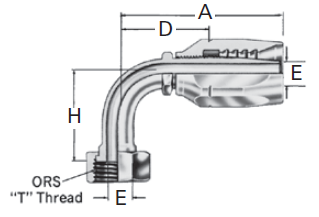 Reusable Fittings - 100R2 Skive Style - ORS Swivel 90˚ Elbow Long Drop FJ9735-