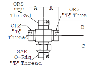 ORS - SAE O-Ring Branch Cross (6000 psi) (VN) 