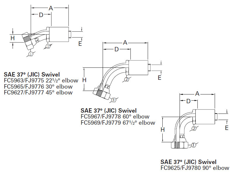Spiral Single Skive Crimp Fittings SAE 37° (JIC) Swivel