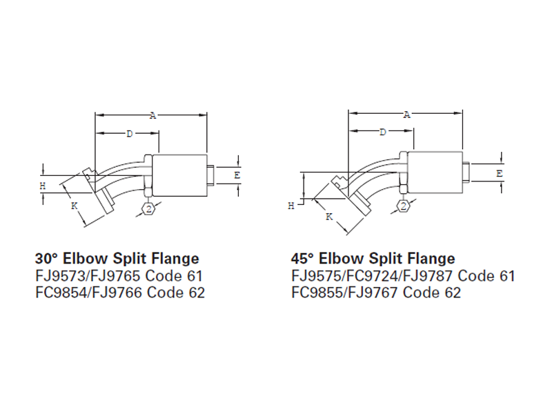 Spiral Single Skive Crimp Fittings Elbow Split Flange