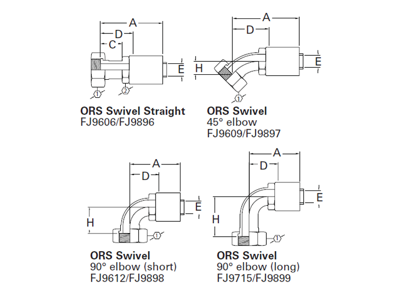 Spiral Single Skive Crimp Fittings ORS Swivel