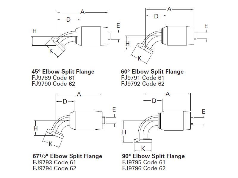 Spiral Single Skive Crimp Fittings Elbow Slpit Flange - FC254