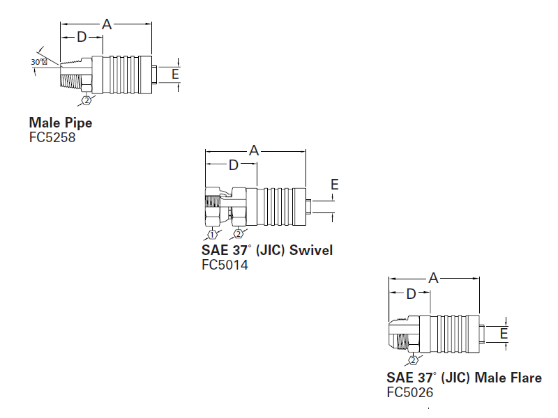 Internal Skive Crimp Fittings* Male Pipe & SAE 37˚ (JIC) - FC 254, FC736 