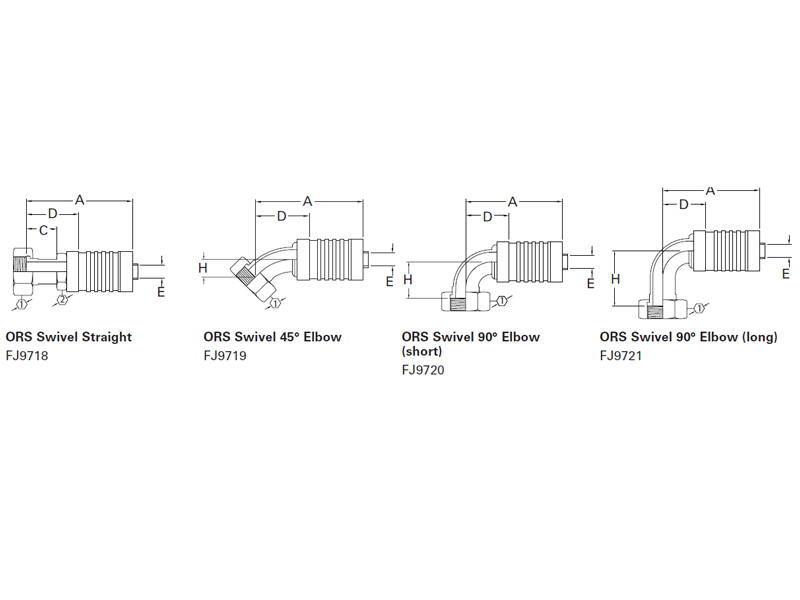 Internal Skive Crimp Fittings* Straight & Elbow ORS Swivel