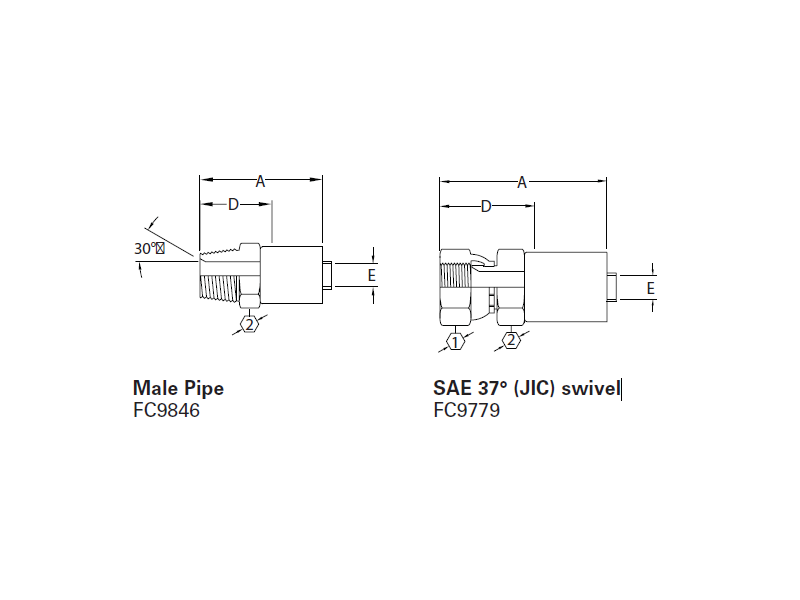 PTFE Crimp Fittings Male Pipe & SAE 37° (JIC) swivel