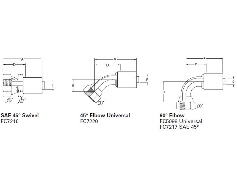 PTFE Crimp Fittings SAE 45° Swivel & Elbow